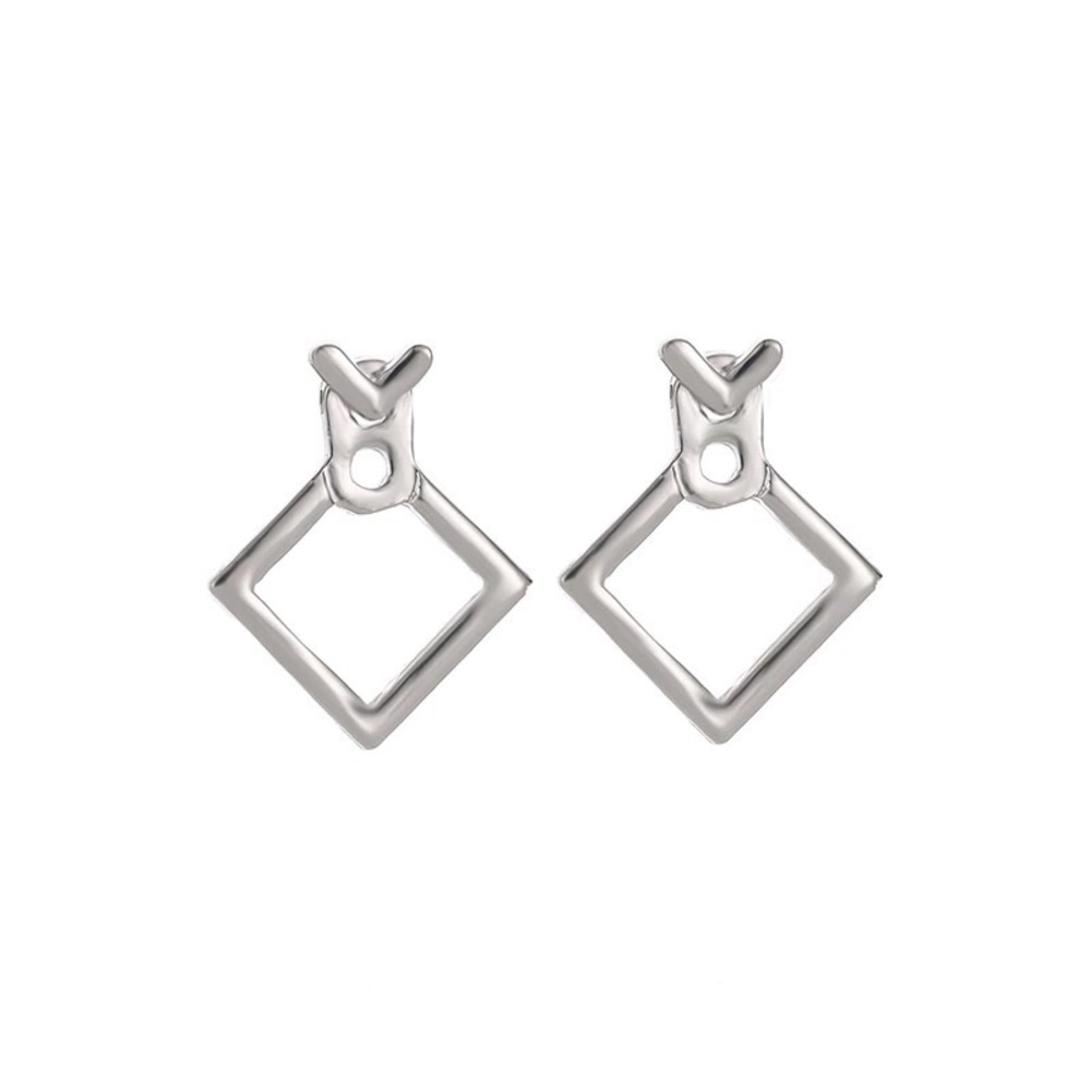 Triangle Square Dangle Earrings in Silver and Gold - Picture 5 of 6